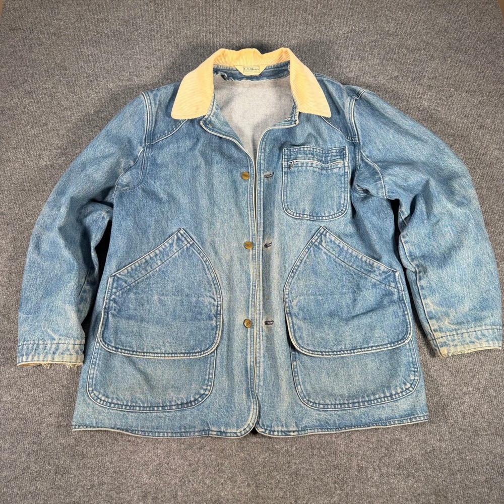 Vintage 80s LL Bean Denim Barn Chore Jacket Made USA Corduroy Workwear
